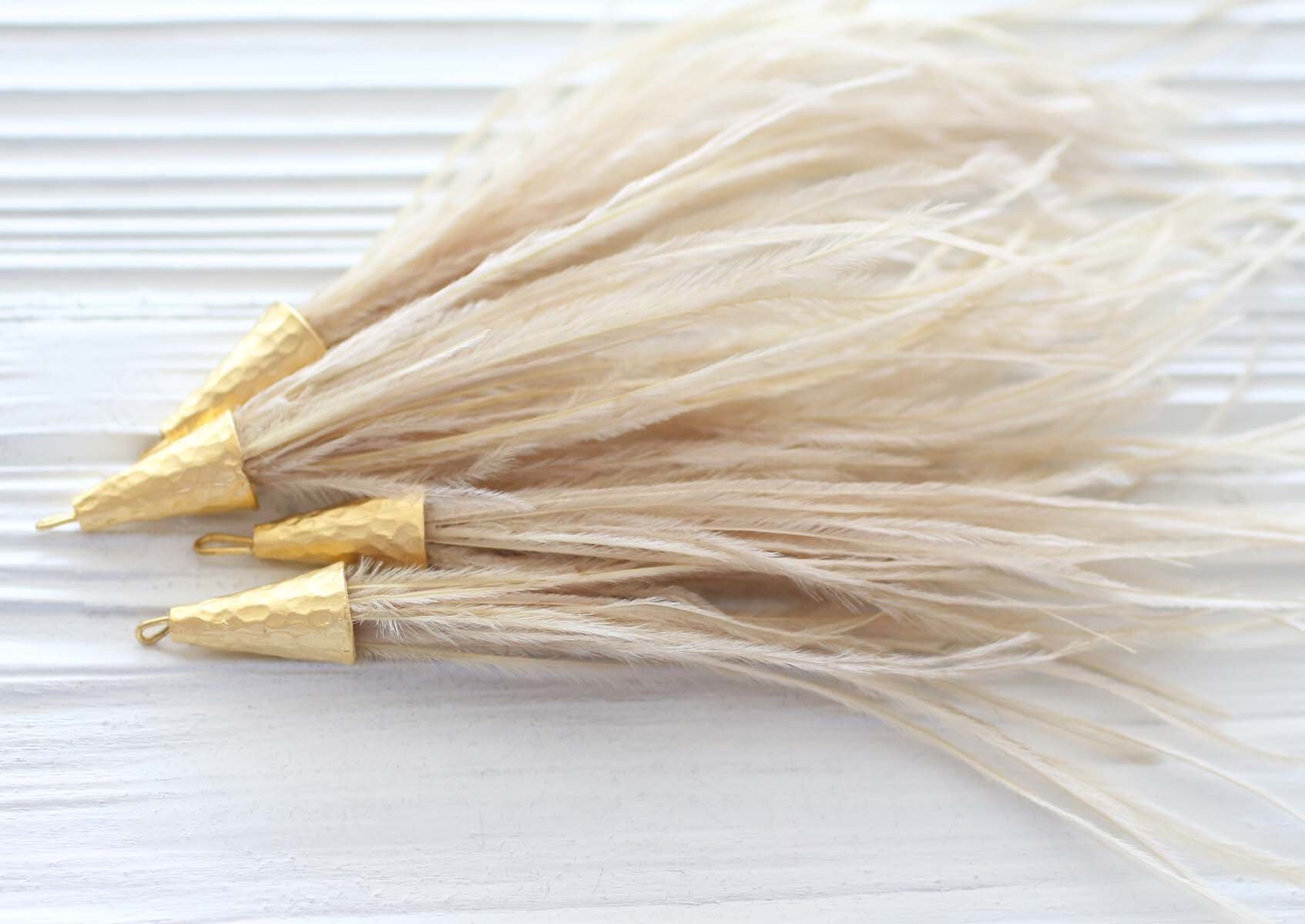 Beige feather tassel, latte brown tassel, feather earrings tassel