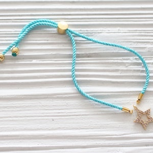 Adjustable aqua blue cord bracelet, DIY string bracelet blank, semi-ready bracelet with gold sliding stopper, blue friendship bracelet, N42