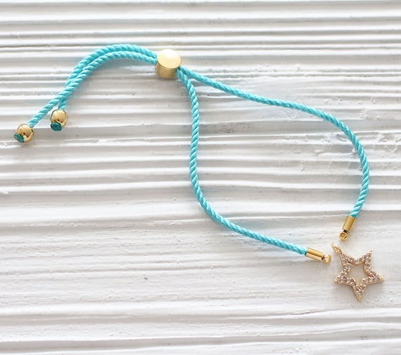 Adjustable aqua blue cord bracelet, DIY string bracelet blank, semi-ready bracelet with gold sliding stopper, blue friendship bracelet, N42