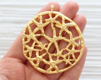 Gold star pendant, starfish pendant, large celestial pendant, stars, star medallion, focal pendant, large round pendant, sea findings