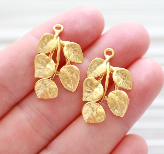 2pc branch pendant, leaf earrings charm gold, earrings pendant, tree leaf pendant gold, leaf charms, branch charm, floral charms