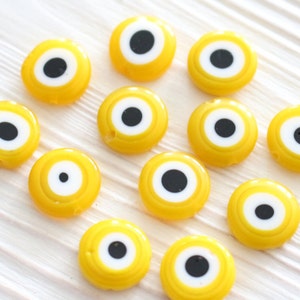 15, 30pc, 12mm yellow evil eye, round glass beads, lamp work, evil eye beads, DIY beads, flat glass beads, good luck beads, EE12 image 5