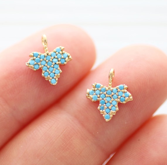 2pc clover charms, 3 leaf clover charms, pave charms, beaded leaf charms, bracelet charms, earrings charms, cz charms, necklace charms