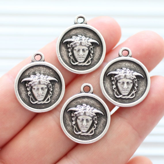 4pc Greek coin charms, necklace charms, silver coin pendant, coin dangles, earrings charm, replica Greek coins, ancient coin charms silver