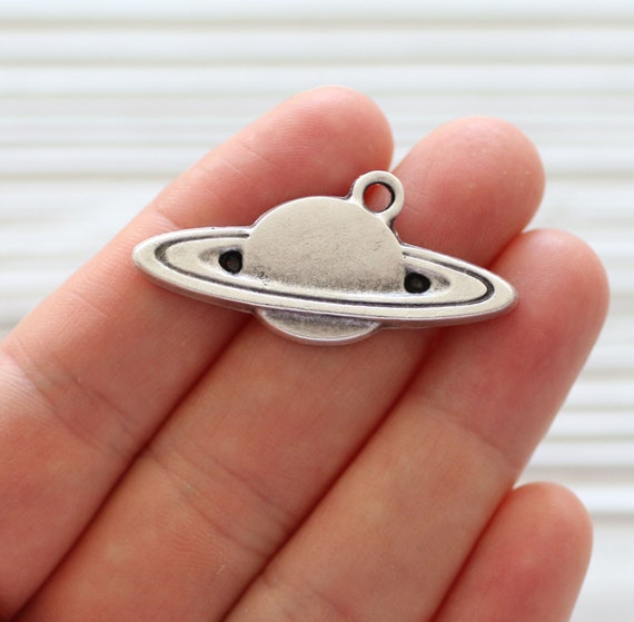 Saturn pendant silver, planet pendant silver, space findings, silver planet necklace pendant, antigue silver, space jewelry supply