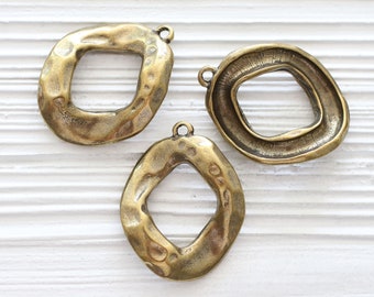 Drop pendant, hammered metal pendant, antique gold pendants, rustic pendant, dangle focal pendant, geometric pendant, oval