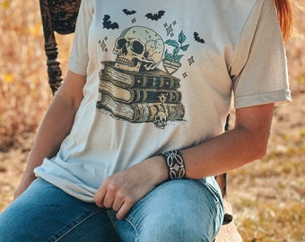 Book Stack Skull Shirt  | Horror Tee | Halloween Fall Shirt