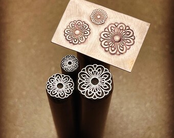 Mandala Flower. Three available sizes. Engraved Metal Hand Stamp.