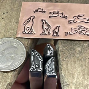 Hares Leaping and Gazing. Six Designs, Three Sizes. Engraved Metal Hand Stamp. image 4
