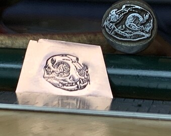 OMG. A Cat Skull. Engraved Metal Hand Stamp.