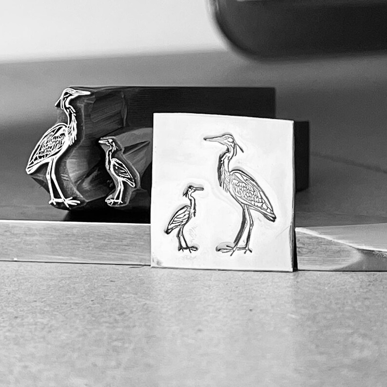 Heron Poised Two Sizes. Metal Hand Stamp. image 4