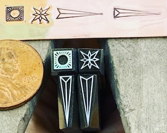 Fine Accents. Arrows, Boxed Circle, Star. Engraved Metal Hand Stamp.