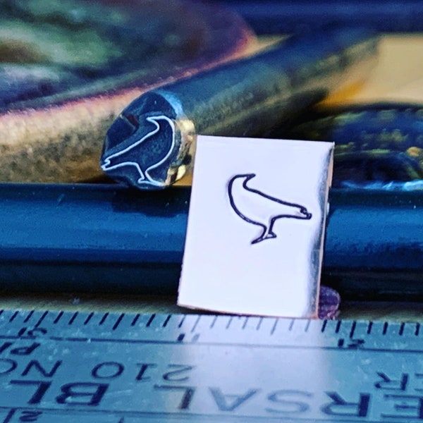 Standing Crow. Engraved Metal Hand Stamp.