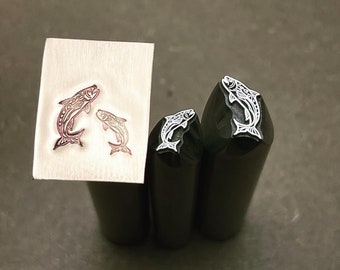 Jumping Salmon! Available in two sizes. Metal Hand Stamp.