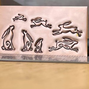 Hares Leaping and Gazing. Six Designs, Three Sizes. Engraved Metal Hand Stamp. image 3