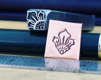Petal Torch raised design. Engraved Metal Hand Stamp Handmade.