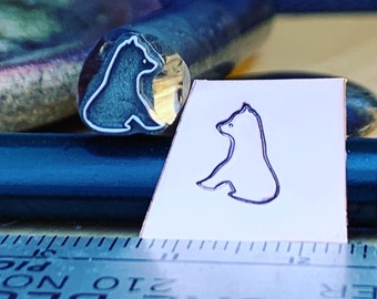 Sitting Bear. Engraved Metal Hand Stamp.