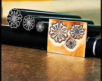 Dotted Flower. Classic Engraved Design. Engraved Metal Hand Stamp.