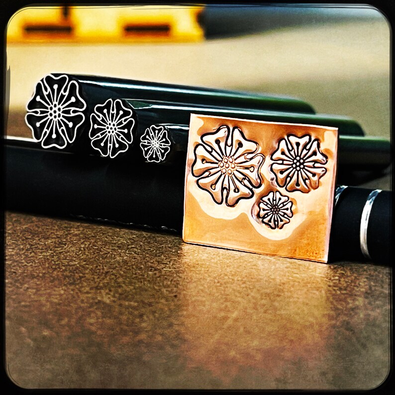 Dotted Flower. Classic Engraved Design. Engraved Metal Hand Stamp. image 1