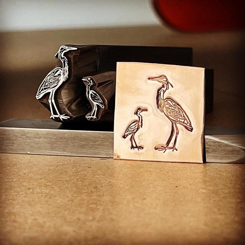 Heron Poised Two Sizes. Metal Hand Stamp. image 1