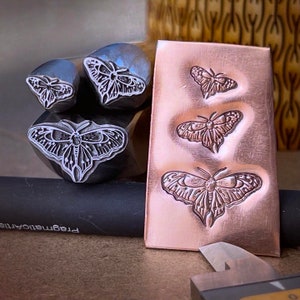 Lunish! My take on a Luna Moth. Now three available sizes! Engraved Metal Hand Stamp Handmade.