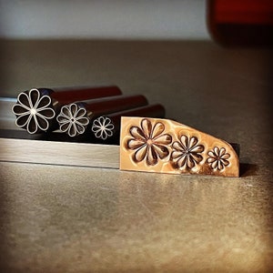 Classic 8 Petal Flower. Outline version. Three sizes. Engraved Metal Hand Stamp.