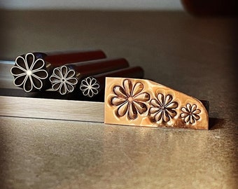 Classic 8 Petal Flower. Outline version. Three sizes. Engraved Metal Hand Stamp.