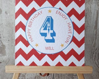 4, Fourth birthday, Four, 4th, happy birthday, celebration, son, daughter, brother, sister, personalised birthday card