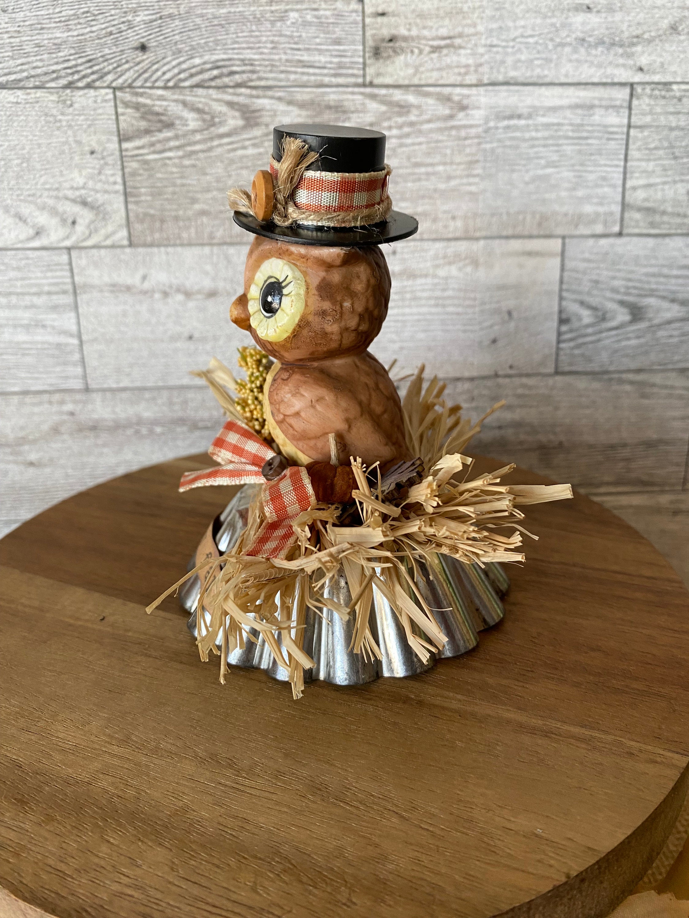 Vintage Style Fall Ceramic Owl Tart Tin Decor Fall Ceramic Etsy