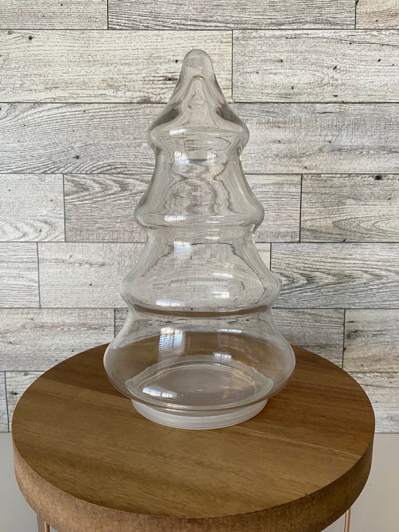 Vintage Glass Christmas Tree Jar Clear Glass Tree Candy Jar Etsy
