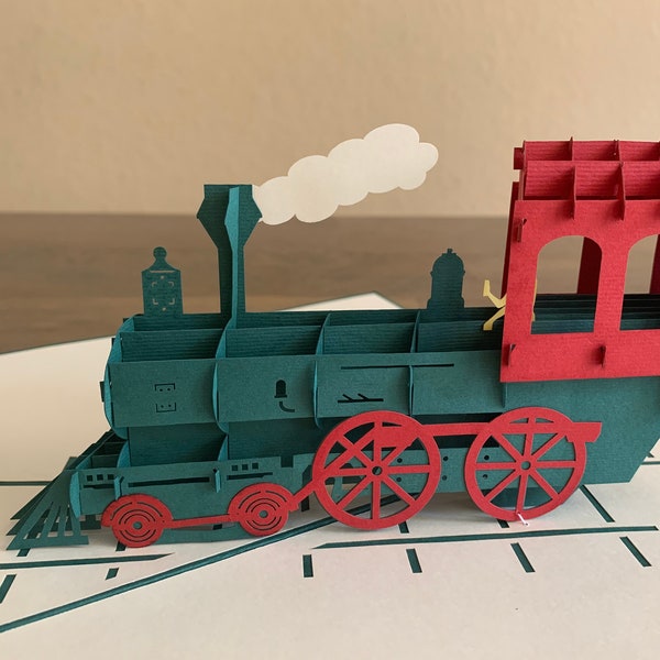 Classic Train Pop Up Card (green)