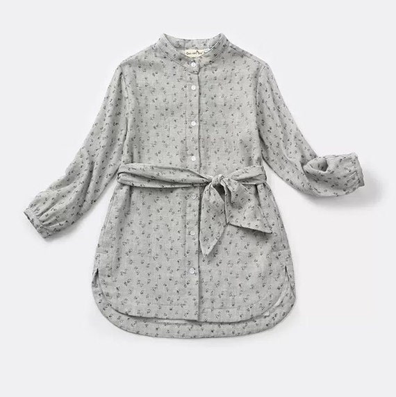 Girls Longsleeved Shirt Gray Background Small Flower Spring Etsy