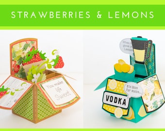 Cartes pop-up de fruits | Boisson à la vodka aux fraises et au citron | Cartes personnalisables