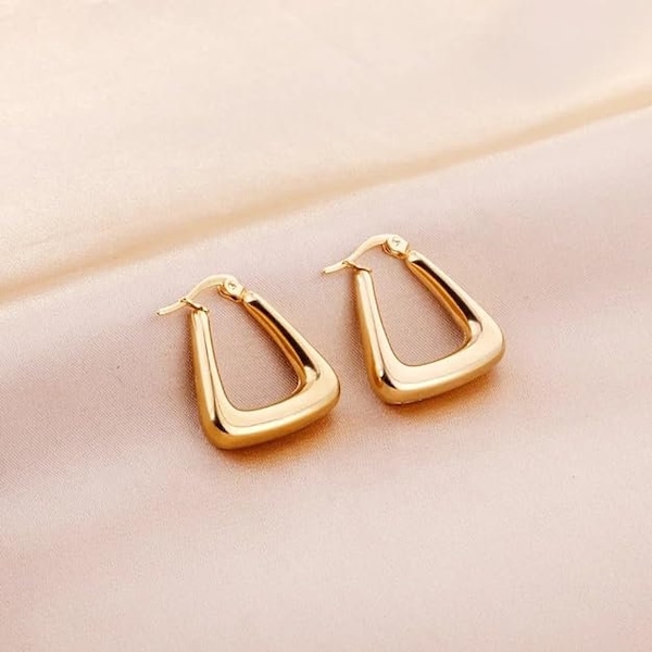 18K Gold Plated Earrings 22mm Triangle Chunky Hoop Minimalist Trendy Hypoallergenic Tarnish Water Resistant Earrings