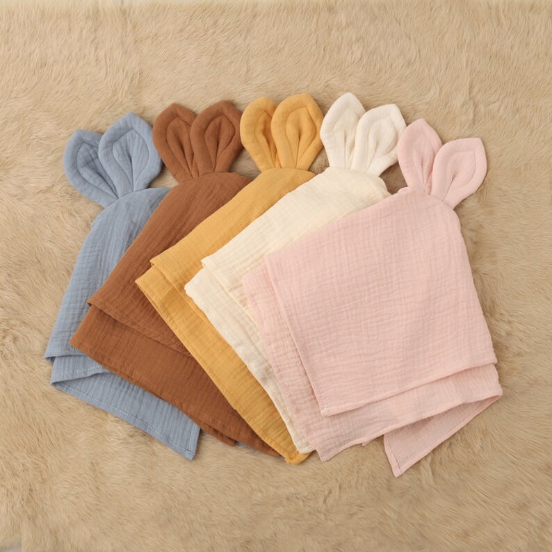 Organic Cotton Muslin Lovey Blanket - Bunny Security Blanket, Soft Baby Comfort Toy Gift