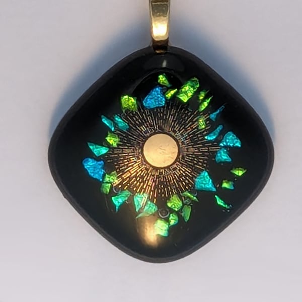 Solar Eclipse Jewelry-Dichroic Glass Pendant Design-22 k gold accents-Moon Jewelry