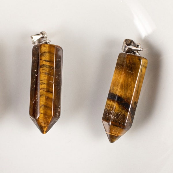 TIGERS EYE Crystal Pendant - Crystal Points, Pendulum, Handmade Jewelry, Healing Crystals and Stones, E1953