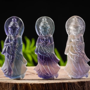 Rainbow FLUORITE Crystal Pendant - Guanyin - Crystal Carving, Handmade Jewelry, Healing Crystals and Stones, E1523