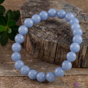 ANGELIT Kristall Armband: 8 mm runde Perlen, handgemachter pastellblauer Edelstein Schmuck, E0537
