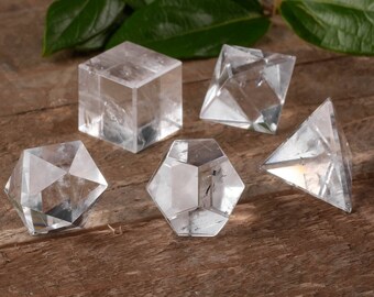 5 Piece Set QUARTZ CRYSTAL Platonic Solids - S or M - Sacred Geometry Quartz, Chakra Crystal, Meditation Crystal, Healing Crystal E0498