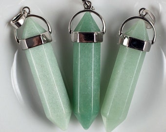 Green AVENTURINE Crystal Pendant - Crystal Points, Handmade Jewelry, Healing Crystals and Stones,  E1955