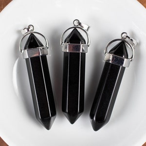 BLACK ONYX  Crystal Pendant - Crystal Points,  Handmade Jewelry, Healing Crystals and Stones, E1957