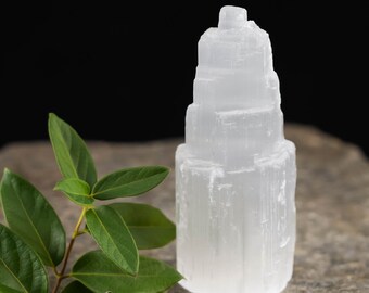 4" White SELENITE Tower - Translucent Selenite Crystal Tower made from Selenite Slab - Positive Energy Healing Crystal, Healing Stone E0132