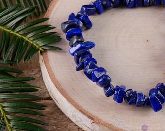 LAPIS LAZULI Crystal Bracelet  :  Natural Blue Stone Chip Bead Handmade Stretchy Jewelry, E0645
