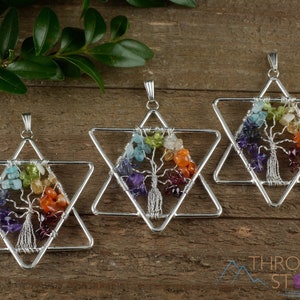 Tree of Life Pendant, CHAKRA Crystal Pendant - Star of David - Tree of Life Chakra Necklace, Wire Wrapped Jewelry, E1386