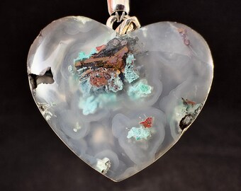 Confetti CHRYSOCOLLA Crystal Heart Pendant - Copper Chalcedony Stone Sterling Silver Fine Jewelry, 54662