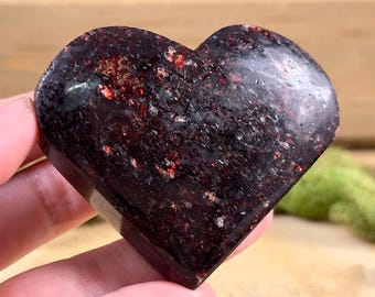GARNET + MICA Heart Carving - Polished Crystal Decor, Genuine Rocks, Minerals, Stone Collections, 57027