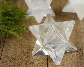 Cristal Merkaba de cuarzo transparente - Estrella, geometría sagrada, metafísica, cristales y piedras curativas, E0877