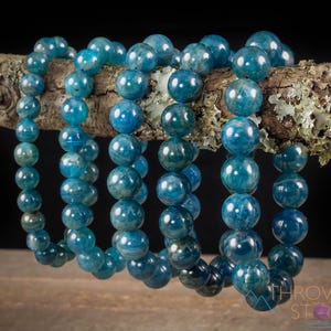 Blue APATITE Bracelet with Round Crystal Beads - Beaded Gemstone Handmade Jewelry Gift for Her,  E1629