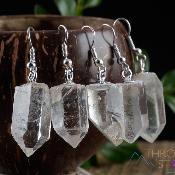 Raw CLEAR QUARTZ Crystal Earrings - Crystal Points, Raw Gemstone Earrings, Dangle Earrings, Handmade Jewelry,  E1380